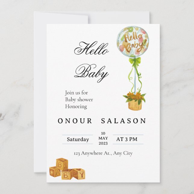 Elegant Hej Baby Ballong Blower Inbjudan (Framsida)