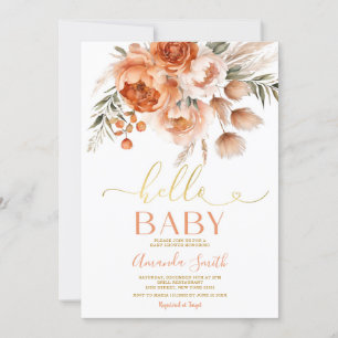 Elegant Hej Baby Burnt Orange Blommigt Babykläder Inbjudningar