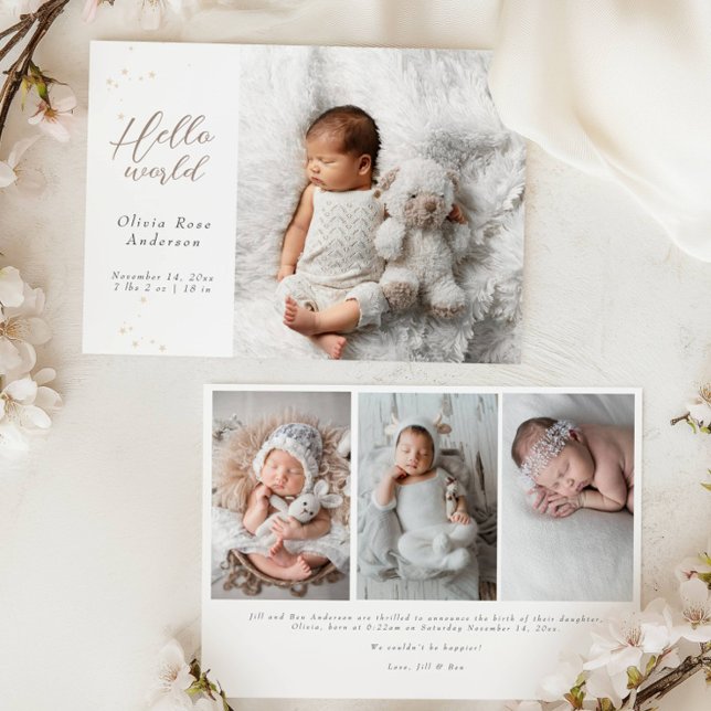 Elegant Hej Baby Photos Modern Calligraphy Birth Meddelande (Skapare uppladdad)