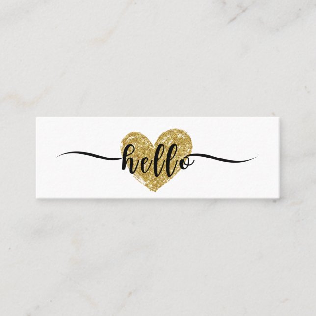 Elegant Hej Heart Guld Glitter Mini Visitkort (Framsida)