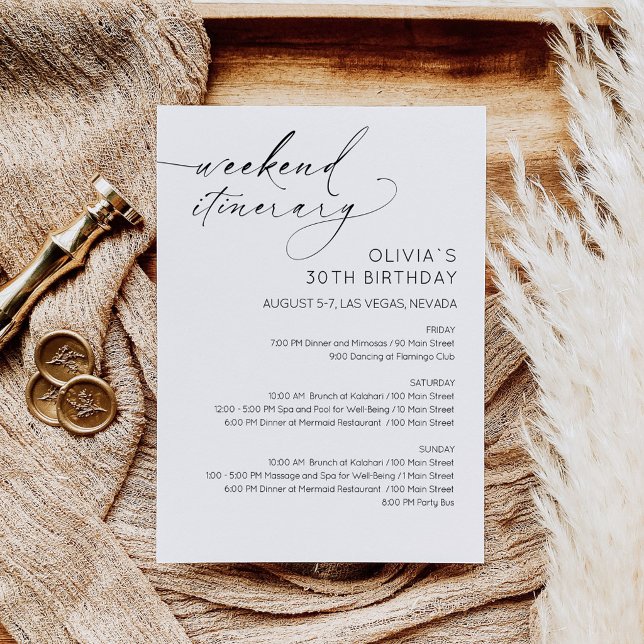 Elegant Helg- och Födelsedagsaktivitets-inbjudan Inbjudningar (Birthday Bridal Shower Weekend Itinerary Card)
