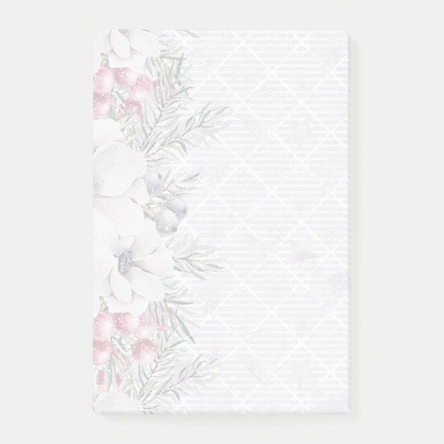 Elegant Helgdag Blommigt Berry White-jul Post-it Block (Framsida)