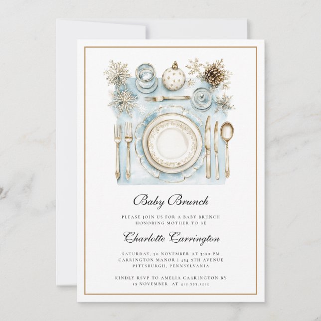 Elegant Helgdag Brunch Baby Shower-inbjudan för ba Inbjudningar (Framsida)