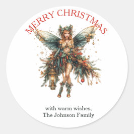 Elegant Helgdag Fairy med Lantern-jul Runt Klistermärke