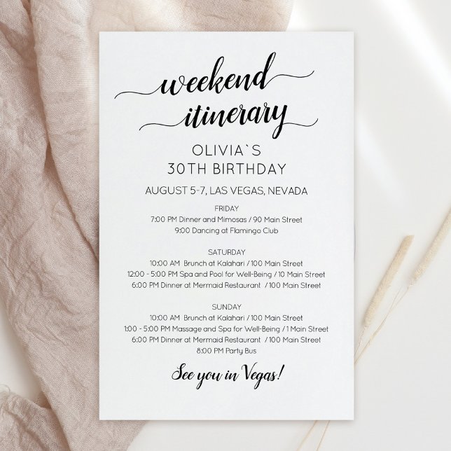 Elegant Helgdag Födelsedags Itinerary Inbjudan (Elegant Weekend Birthday Itinerary Invitation)