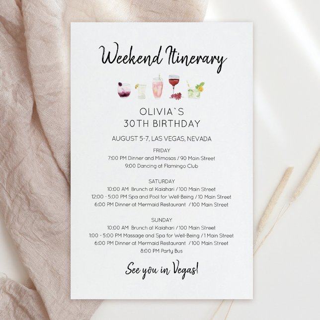 Elegant Helgdag Födelsedags Itinerary Inbjudan (Elegant Weekend Birthday Itinerary Invitation)