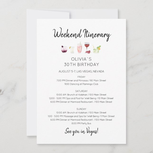 Elegant Helgdag Födelsedags Itinerary Inbjudan (Framsida)