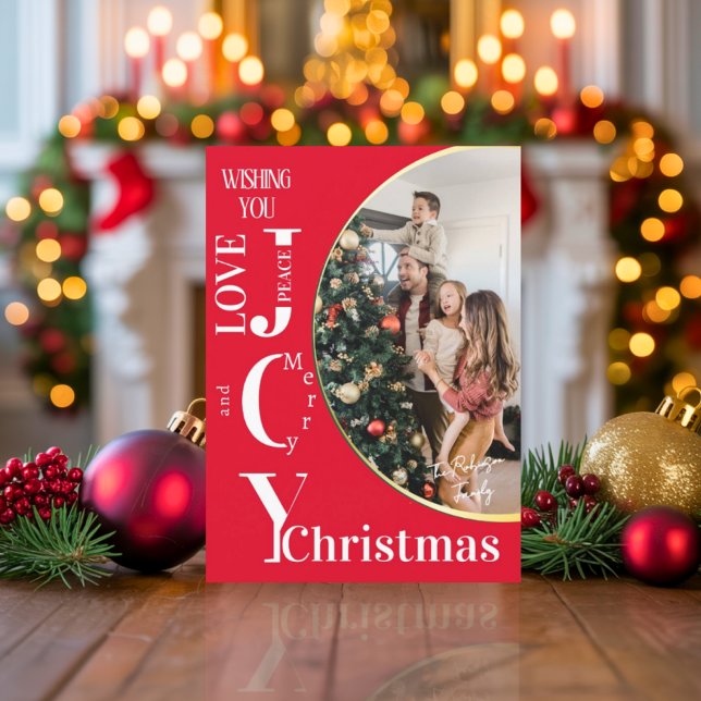 Elegant Helgdag-fotokort med modernt skript Guld Kort (Skapare uppladdad)