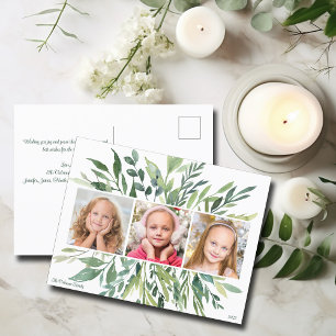 Elegant Helgdag Greenery Family 3 Photo Modern Vykort