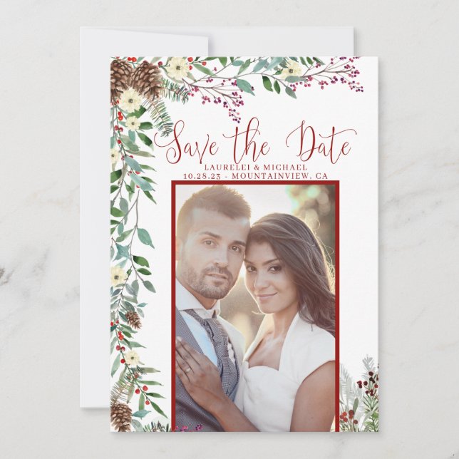 Elegant Helgdag Grenar Spara datumfoto Julkort (Framsida)