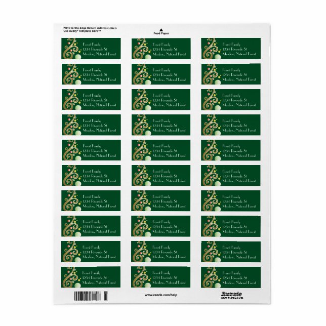 Elegant Helgdag grönt och guld Returadress Etikett (Helt Ark)