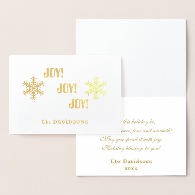 Elegant Helgdag JOY JOY JOY Typography Folierat Kort (Display)