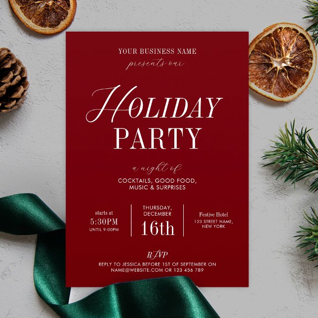Elegant Helgdag Office Party Business-jul Inbjudningar (Festive invitations in red & white, perfect for your Holiday Party)