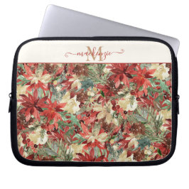 Elegant Helgdag Poinsettia Blommigt Monogram Laptop Fodral