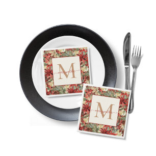 Elegant Helgdag Poinsettia jul Monogram Pappersservett