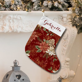 Elegant Helgdag Poinsettia Red Stor Julstrumpa