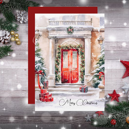 Elegant Helgdag Red Door Garland God jul Julkort