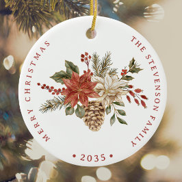 Elegant Helgdag Red Guld Poinsettia Julgransprydnad Keramik