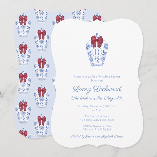 Elegant Helgdagar Red Nåt Blue Möhippa Inbjudningar (Fram/baksida)