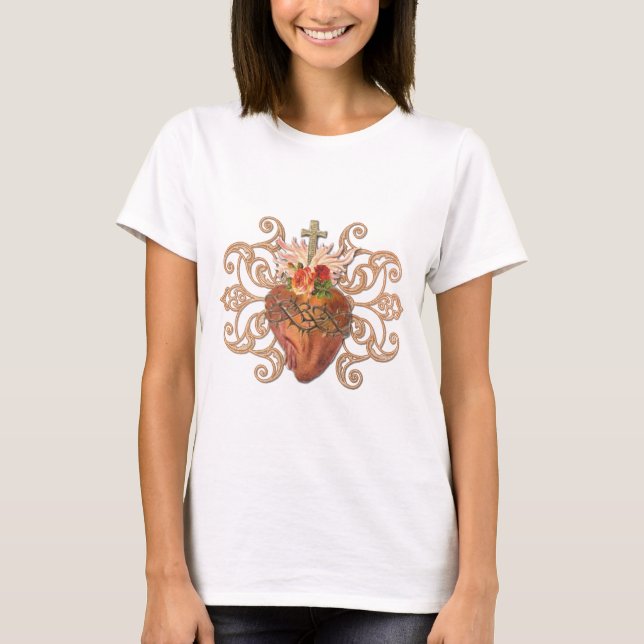 Elegant Helig Heart Jesus katolik Kor T Shirt (Framsida)