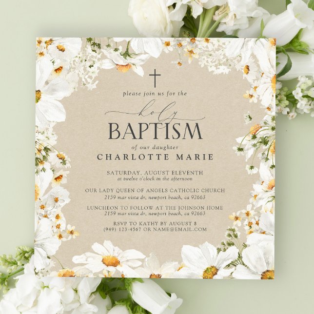 Elegant Heliga Baptism Kor Blommigt VattenfärgsDai Inbjudningar (Holy Baptism Invitations!)
