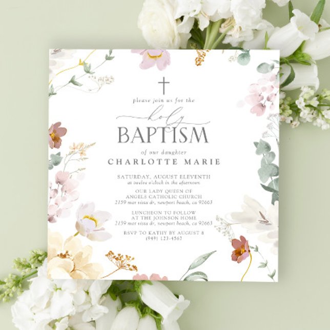 Elegant Heliga Baptism  Rosa Vattenfärgslådor Inbjudningar (Holy Baptism Invitation!)