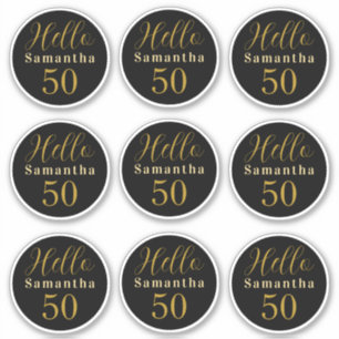Elegant Hello 50 Svart Guld Personlig Födelsedag Klistermärken