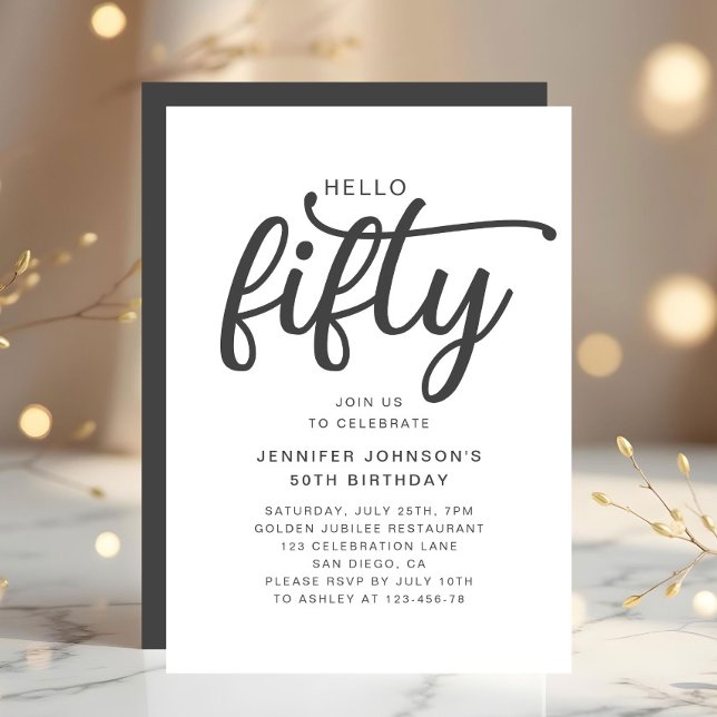 Elegant Hello Fifty 50-årsfirande  Inbjudningar (Elegant Hello Fifty 50th Birthday Invitation)