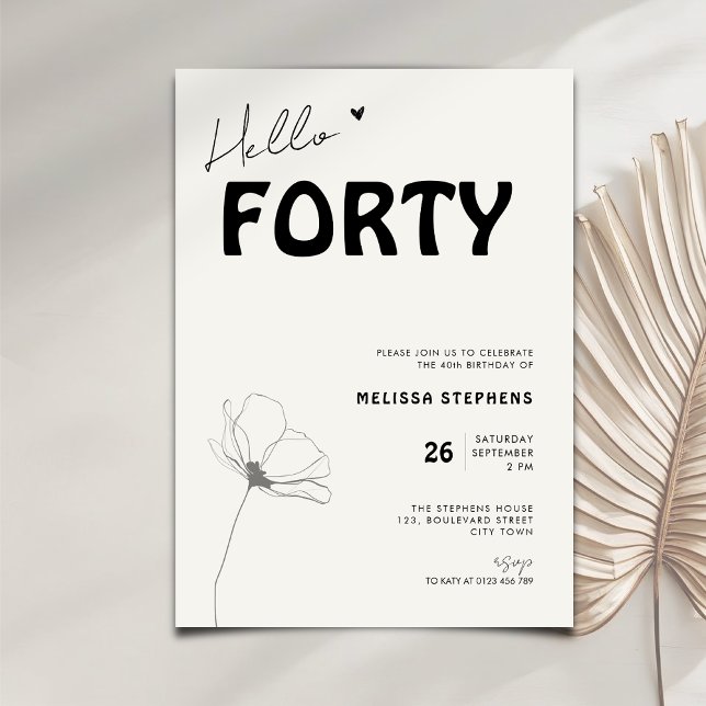 Elegant Hello Forty Fet stiltypsnitt 40-årsdag Inbjudningar (Skapare uppladdad)
