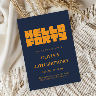 Elegant Hello Forty Marinblå 40-årsdag Inbjudningar