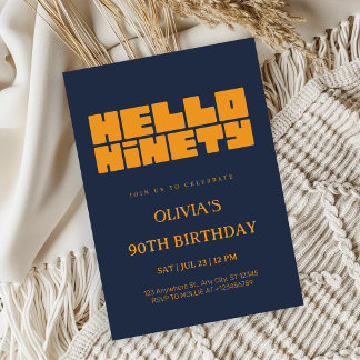 Elegant Hello Ninety Navyblå 90-årsdag Inbjudningar