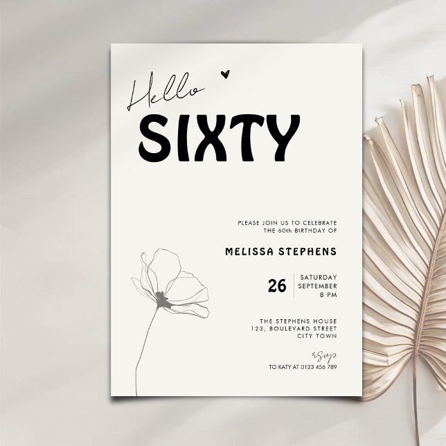 Elegant Hello Sixty Bold Typography 60th Birthday Inbjudningar (Skapare uppladdad)