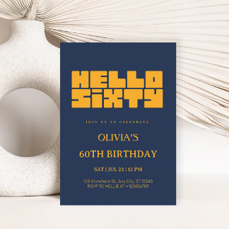 Elegant Hello Sixty Marinblå 60-årsdag Inbjudningar