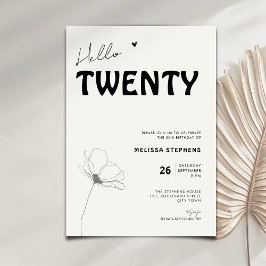 Elegant Hello Twenty Bold Typography 20th Birthday Inbjudningar