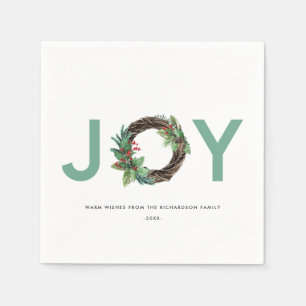 ELEGANT HELT BERRY RED GRÖNT JOY WREATH CHRISTMAS PAPPERSSERVETT