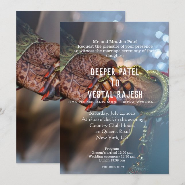 Elegant Henna indisk bröllopsinbjudan Inbjudningar (Fram/baksida)