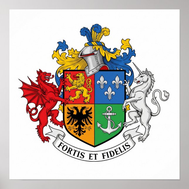 Elegant Heraldic Vapensköld - Fortis et Fidelis Mo Poster (Framsidan)