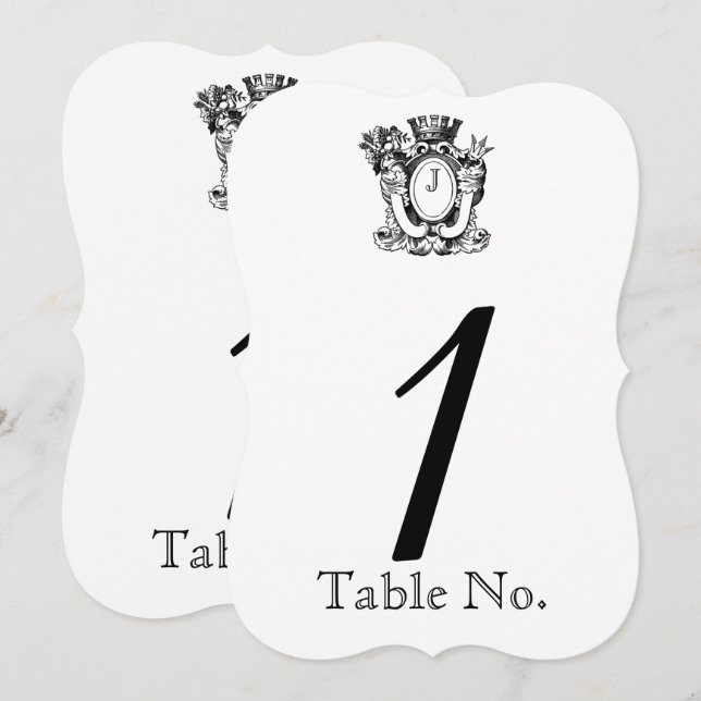 Elegant Heraldry Monogram Bröllop Bordsnummer (Fram/baksida)
