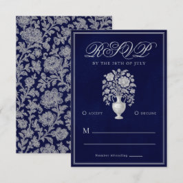 Elegant Heritage Flower Vase Navy Wedding OSA Kort