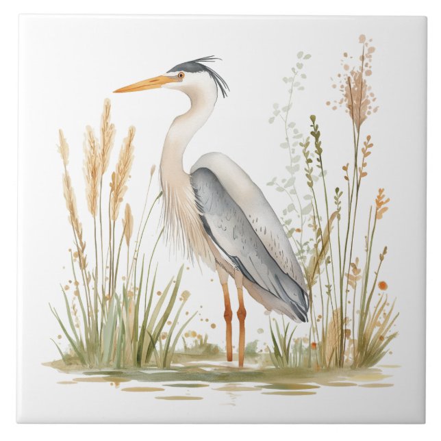 Elegant Heron Sjö och Rush Kakelplatta (Framsidan)