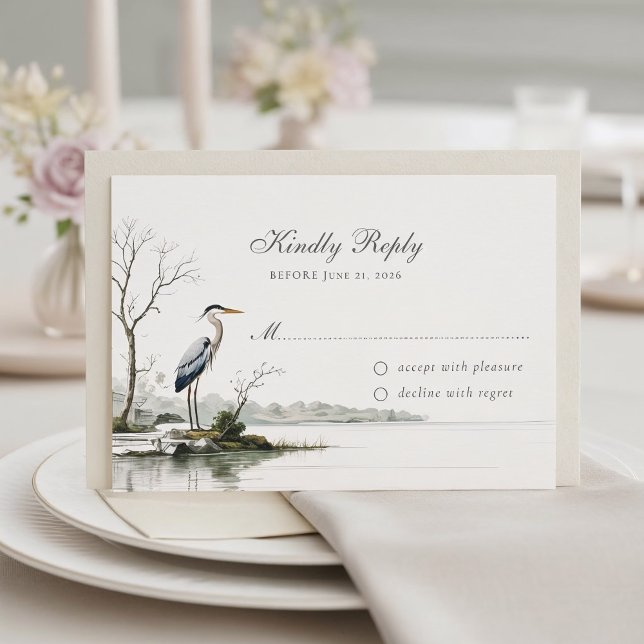 Elegant Heron Toile French Country Wedding OSA Kort (Skapare uppladdad)