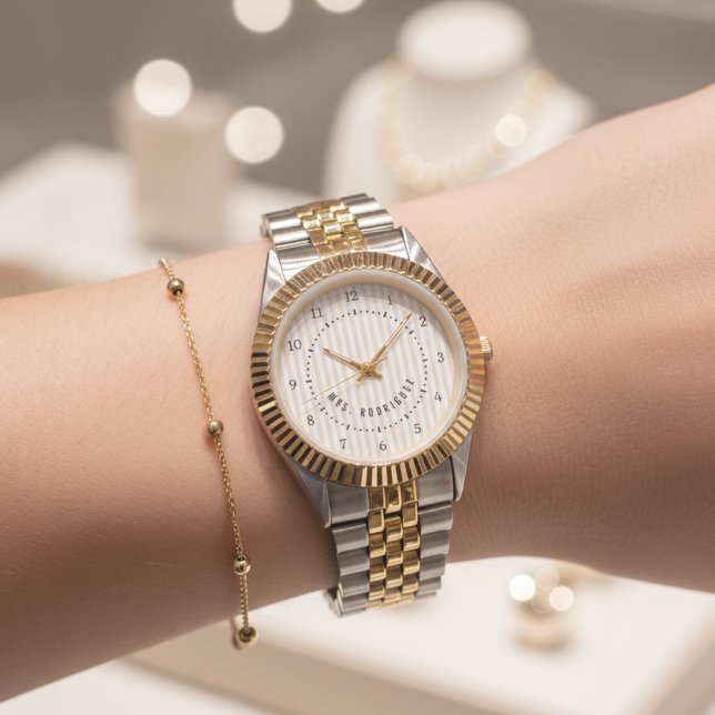 Elegant Herr & Dam Klocka, Anpassad present för br Armbandsur (Unisex Two-Tone Watch – Just Married Gift for Husband, Wife, or Newlywed Couple)