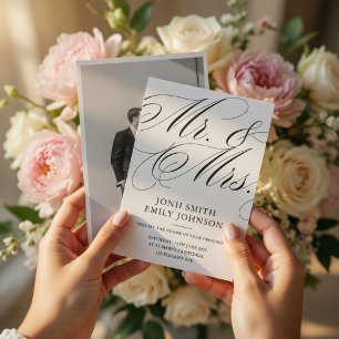Elegant Herr & Fru Bröllopsfoto manus Kalligrafi Inbjudningar