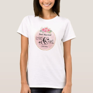 Elegant herr och fru Blush Rosa Blommor Bröllop T Shirt