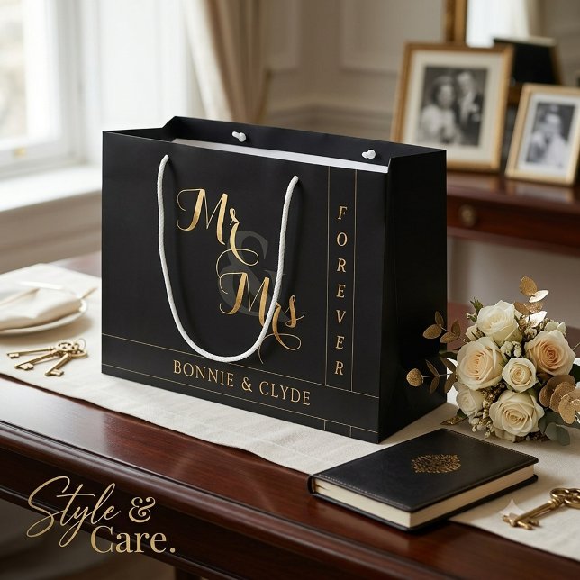 Elegant herr- och fru- storslagsig bröllopspresent (Elegant Mr. & Mrs. Forever Large Wedding Gift Bag)