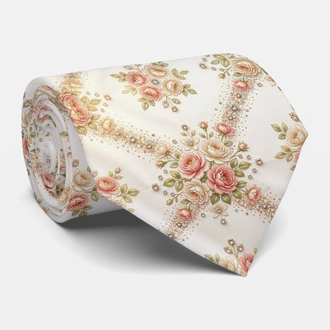 Elegant Herrhalsduk | Rosa engelska rosor Slips (Rullad)