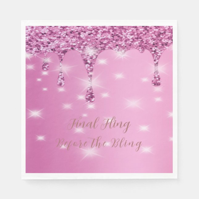 Elegant het rosa glitterdropp möhippa pappersservett (Framsidan)