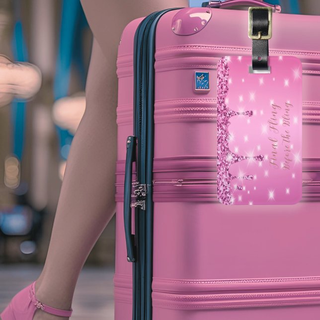 Elegant het rosa glitterdropping bröllopsfest för  bagagebricka (Hot pink glitter drip luggage tag for her Vegas bachelorette and final fling with the bride squad.)