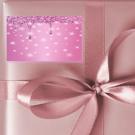 Elegant het rosa glitterdroppning rektangulärt klistermärke
