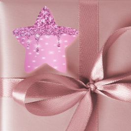 Elegant het rosa glitterdroppning stjärnformat klistermärke